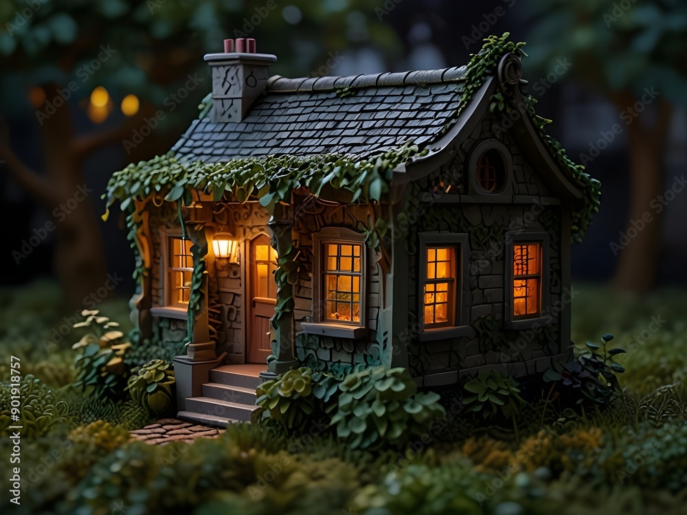 Fototapeta premium Front view of a charming miniature house,