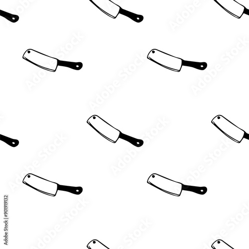 A chefs knife pattern for meat on a white