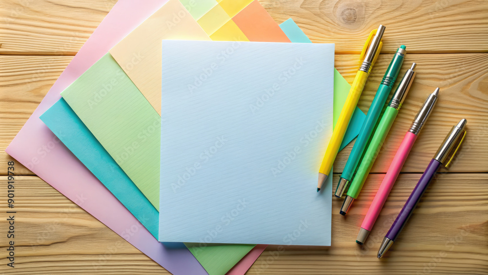 top view of a blank sheet of paper and stationery, pens, pencils, notepad, space for text, drawing, table, office, layout, notebook, white, pastel, color, school, writing, diary, notes, desk top view of a blank sheet of paper and stationery, pens, pencils, notepad, space for text, drawing, table, office, layout, notebook, white, pastel, color, school, writing, diary, notes, desk
