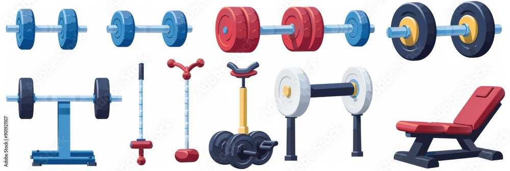 Fototapeta premium Set of fitness equipment icons isolated a transparent PNG cutout background