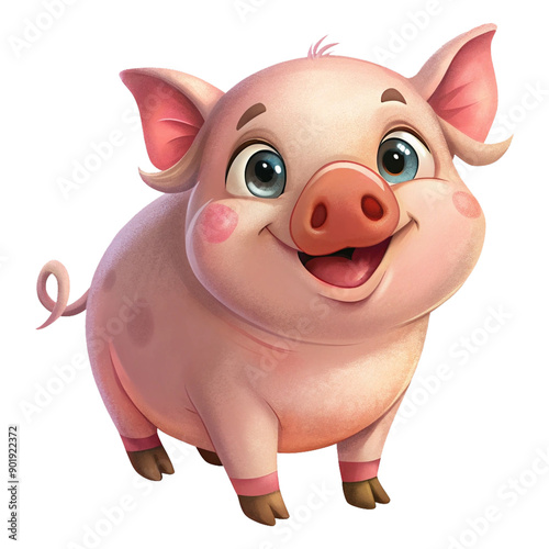  Happy cute Pig image cartoon style with transparent background.