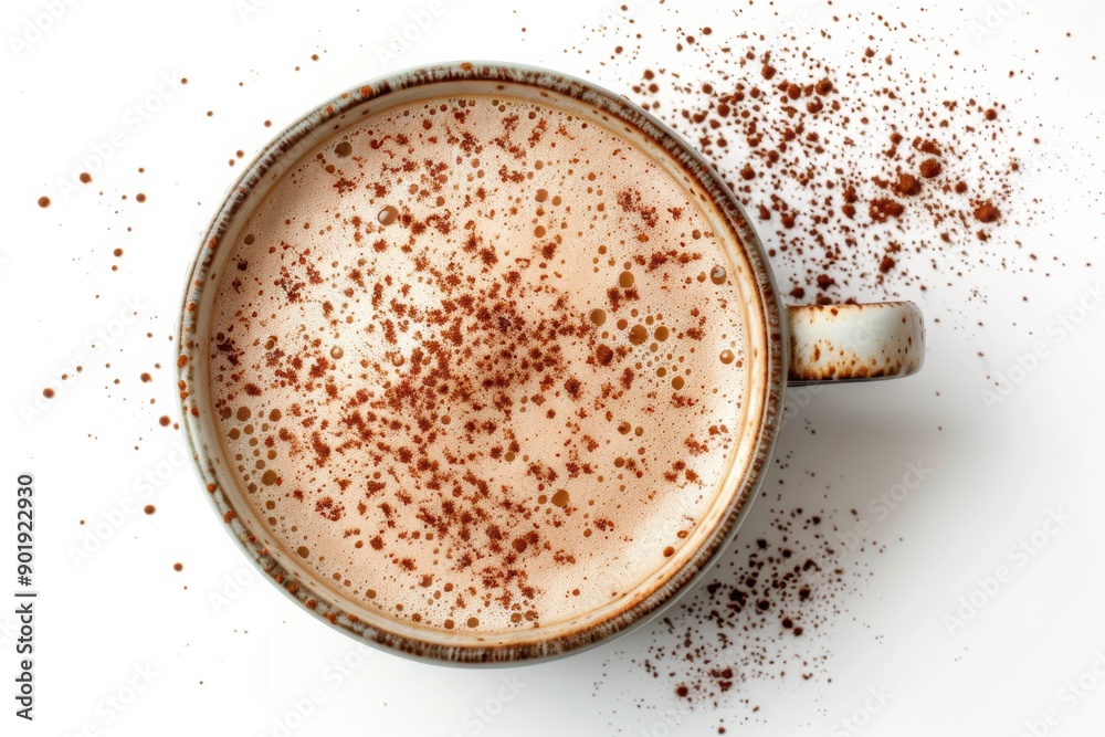 Cup of cappuccino with cocoa powder sprinkled on top view Cup of cappuccino with cocoa powder sprinkled on top view
