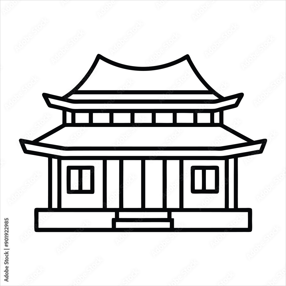 Korea house in black fill flat line art vector Korea house in black fill flat line art vector