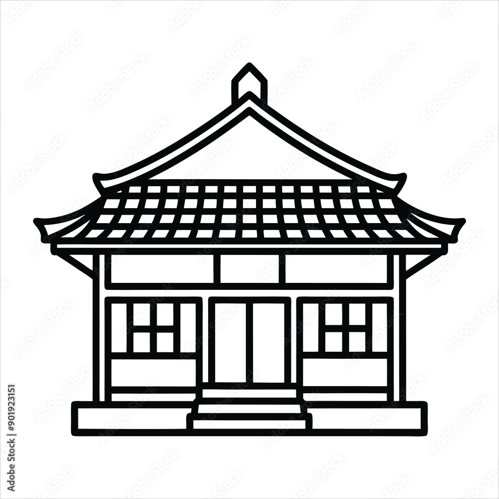 Korea house in black fill flat line art vector Korea house in black fill flat line art vector