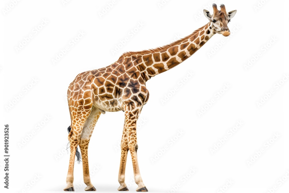 Fototapeta premium Majestic giraffe standing tall on white background