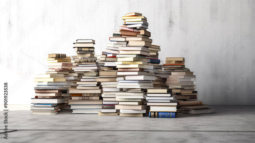 A pile of books is stacked on top of each other. A pile of books is stacked on top of each other.