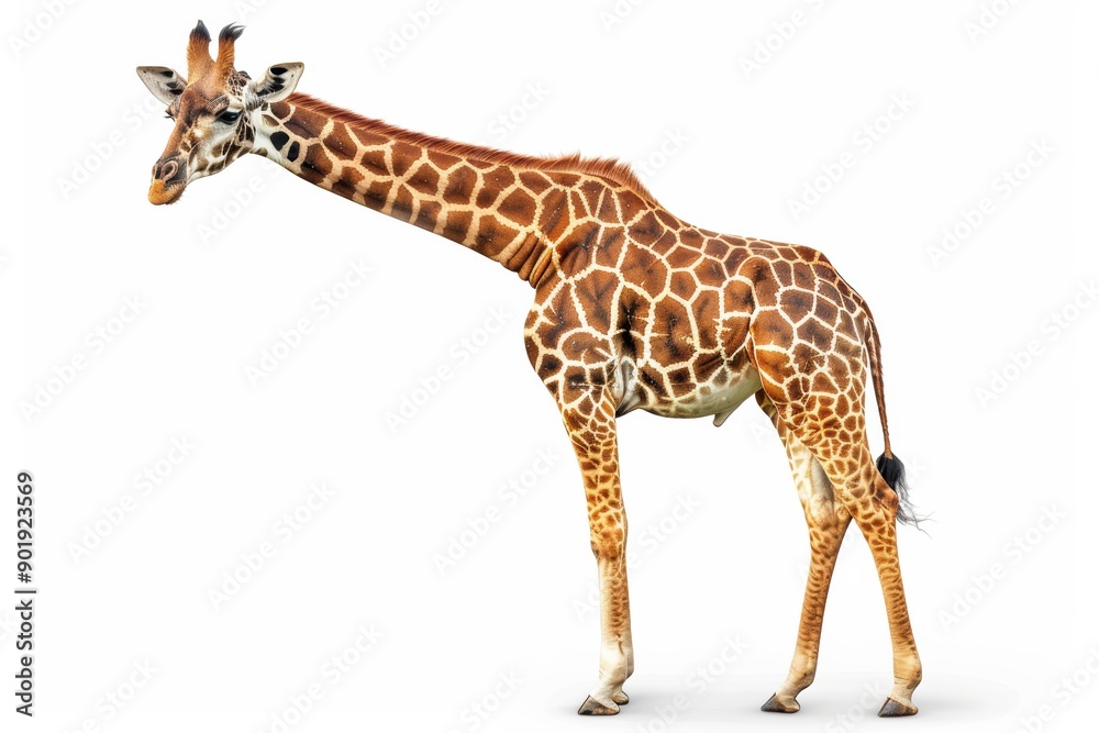 Reticulated giraffe standing on white background Reticulated giraffe standing on white background