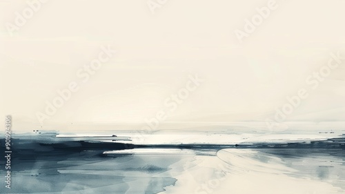 Ethereal Coastal Waterscape in Soft Minimalist Watercolor Hues