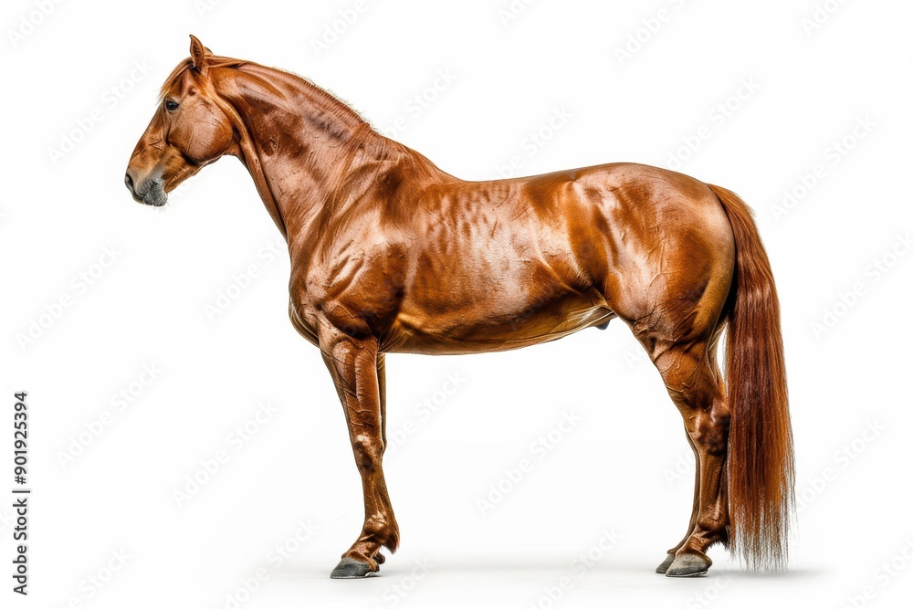 Chestnut horse standing on white background Chestnut horse standing on white background