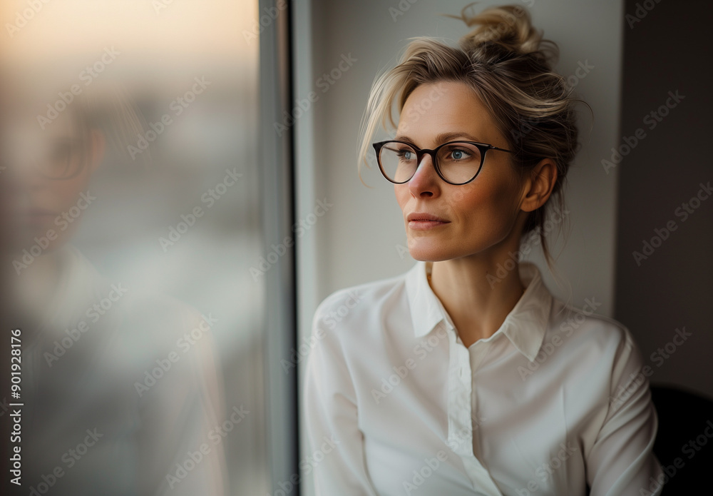 portrait of a businesswoman. A business woman in an office, standing near the window and looking out with confidence. portrait of a businesswoman. A business woman in an office, standing near the window and looking out with confidence.