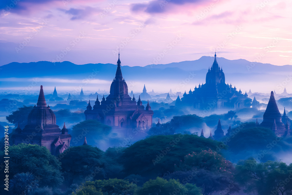 Fototapeta premium The historic temples of Bagan in Myanmar at dawn time.