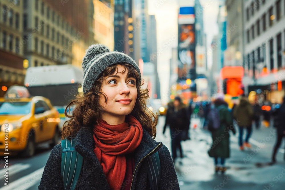 Traveler enjoying the vibrant street life of New York City, USA. Traveler enjoying the vibrant street life of New York City, USA.