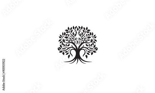 Root Leaf Family Tree of Life logo design black simple flat icon on white background