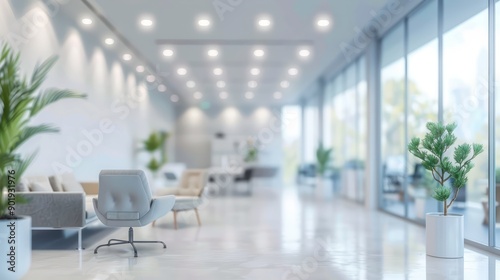 Blur focus of White open space office interior can be used as background