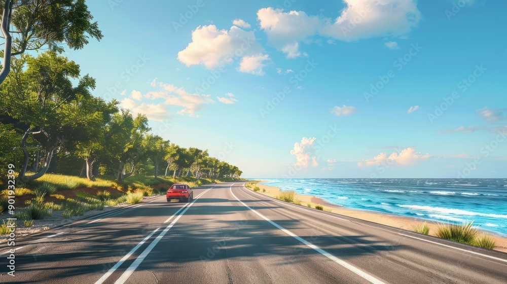 Fototapeta premium car driving on the road of Europe. road landscape in summer. it's nice to drive on the beachside highway