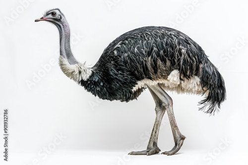 Greater rhea bird standing on white background photo