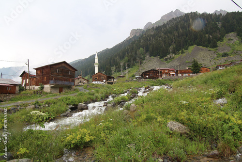 Elevit village, one of the plateau villages in the Kaçkar Mountains in the Black Sea region of Turkey, is fascinating with its magnificent nature and flowing streams. photo