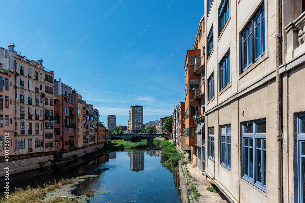 Fototapeta premium View on city from the bridge, Girona, Spain