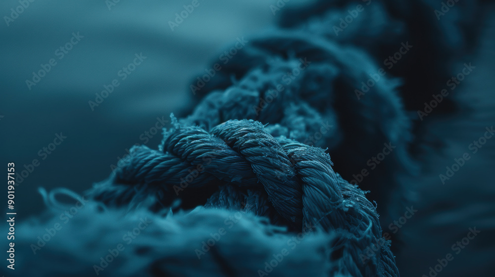 Obraz premium A blue sailor rope with a knot.