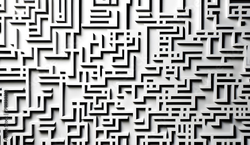 3D Metallic Maze Pattern on a White Background, Perfect for Modern Technology and Futuristic Design Concepts