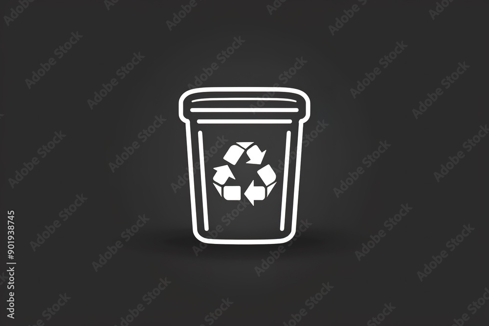 A white trash can with a recycling symbol on it A white trash can with a recycling symbol on it