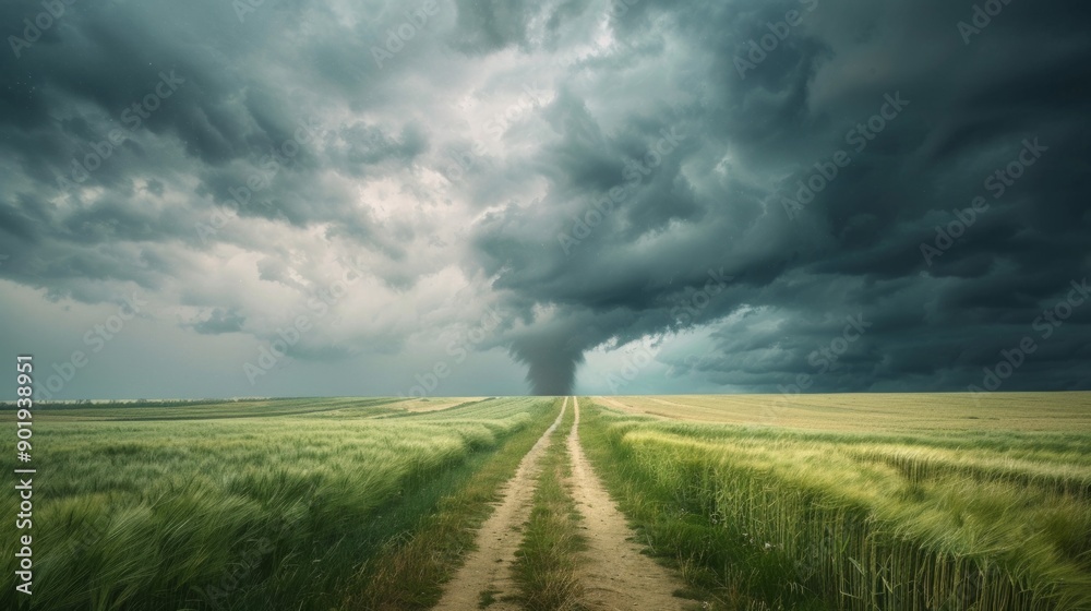 A stormy sky with a tornado in the distance A stormy sky with a tornado in the distance