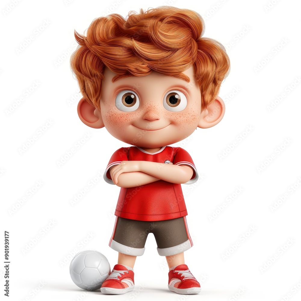 3D Cute Little Boy In A Soccer Player Uniform, Ready To Play, With Clipping Path 3D Cute Little Boy In A Soccer Player Uniform, Ready To Play, With Clipping Path