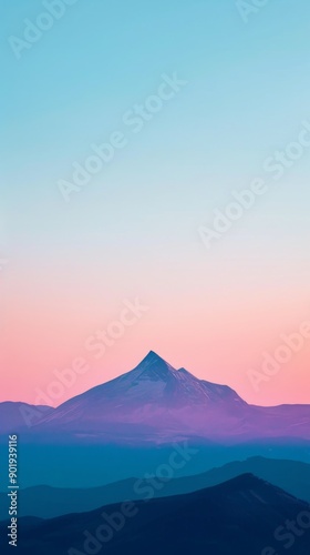 Mountain peak during sunrise with pastel colors, scenic landscape. Tranquil nature and outdoor concept