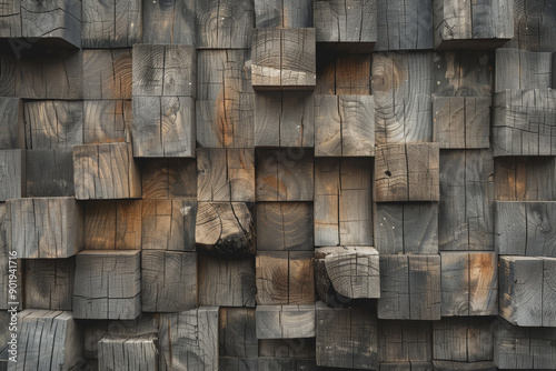 Warm Taupe Wood Texture, Contemporary Block Stack Art.