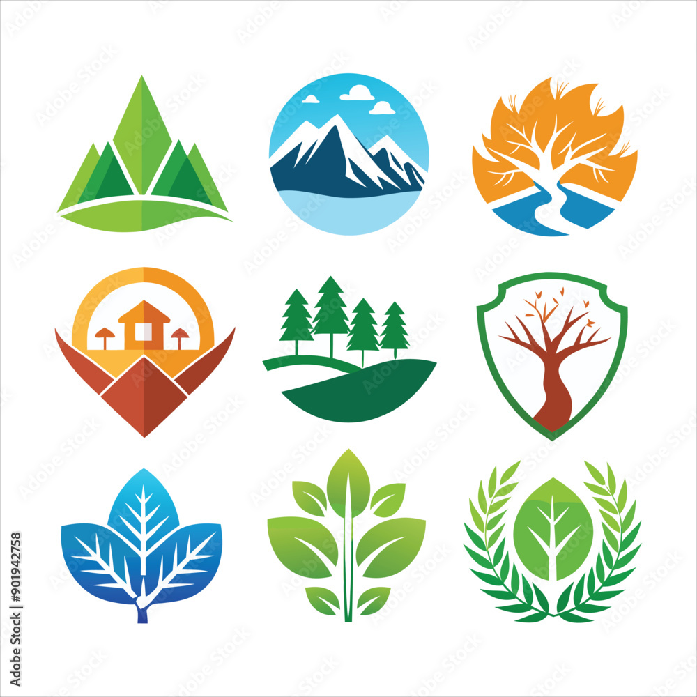 Simple Nature logo templates collection isolated art vector Simple Nature logo templates collection isolated art vector