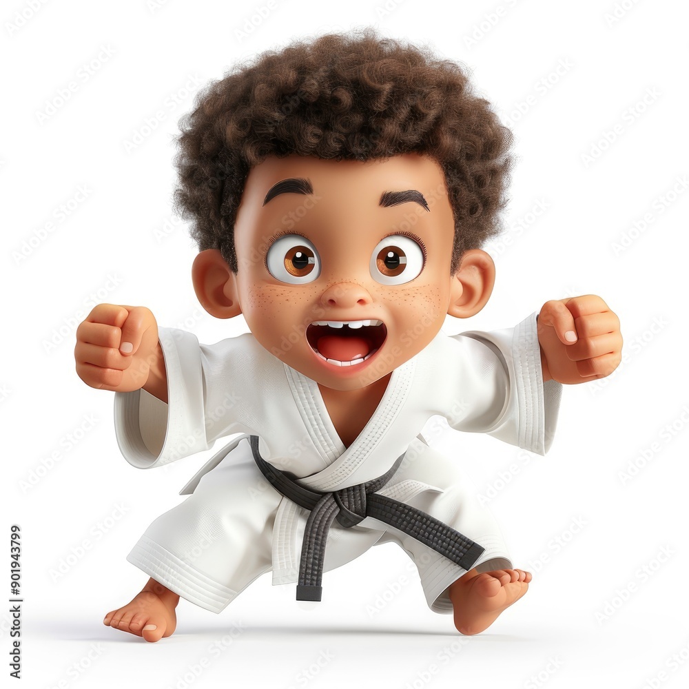 3D Illustration Of A Cute African American Karate Boy Running, Looking Determined 3D Illustration Of A Cute African American Karate Boy Running, Looking Determined