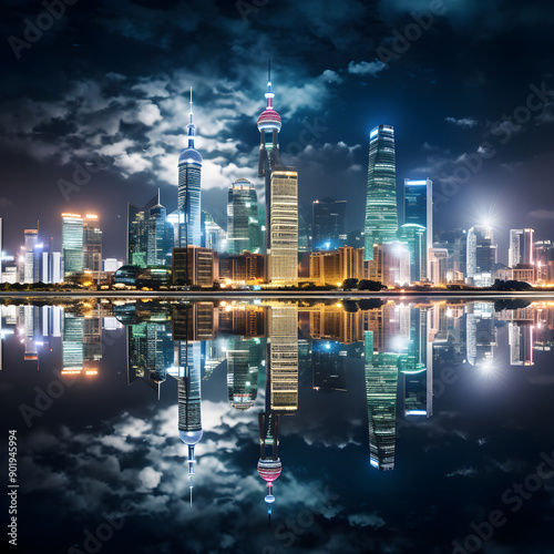 Dazzling Evening Embrace - The EF City Nightscape Captured in Majestic Glory photo