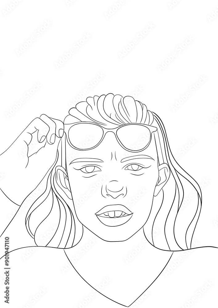 illustration d'une femme avec des problèmes de vue, dessin de ligne illustration d'une femme avec des problèmes de vue, dessin de ligne