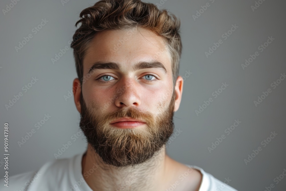 Portrait of young man with beard posing in studio Portrait of young man with beard posing in studio
