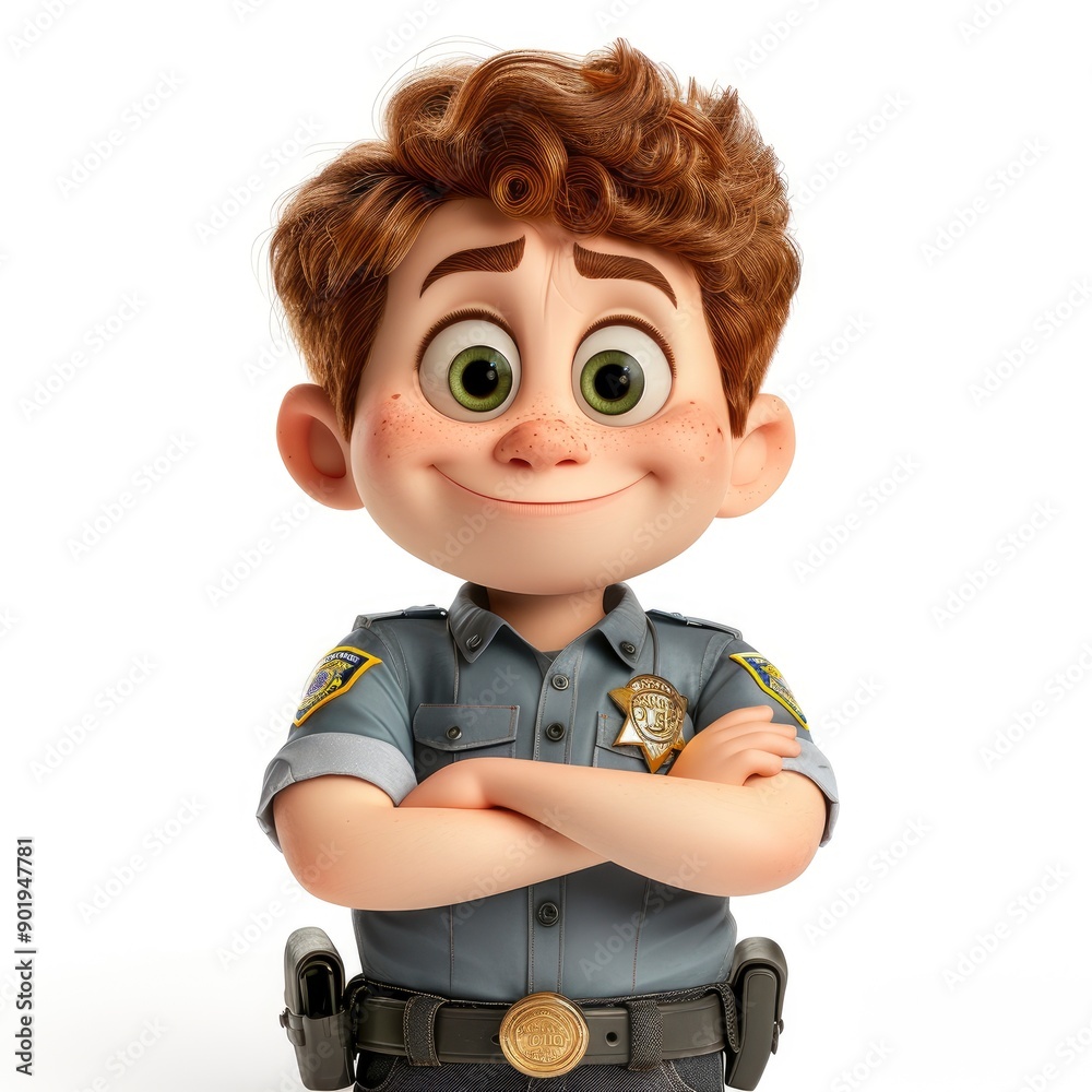 Fototapeta premium 3D Illustration Of A Teenage Police Officer With Crossed Arms, Looking Authoritative