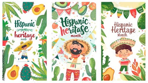 Set of Latins people Illustrations Celebrating Hispanic Heritage Month.