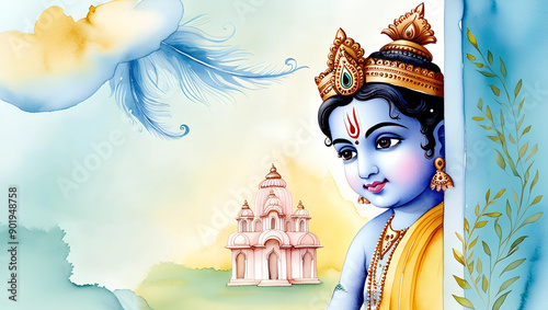 Watercolor Lord Krishna background image photo