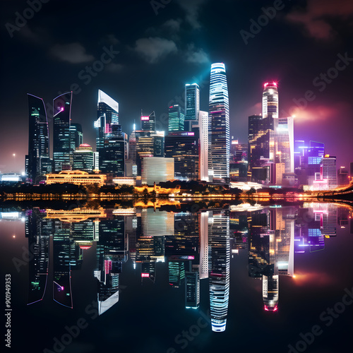 Dazzling Evening Embrace - The EF City Nightscape Captured in Majestic Glory photo