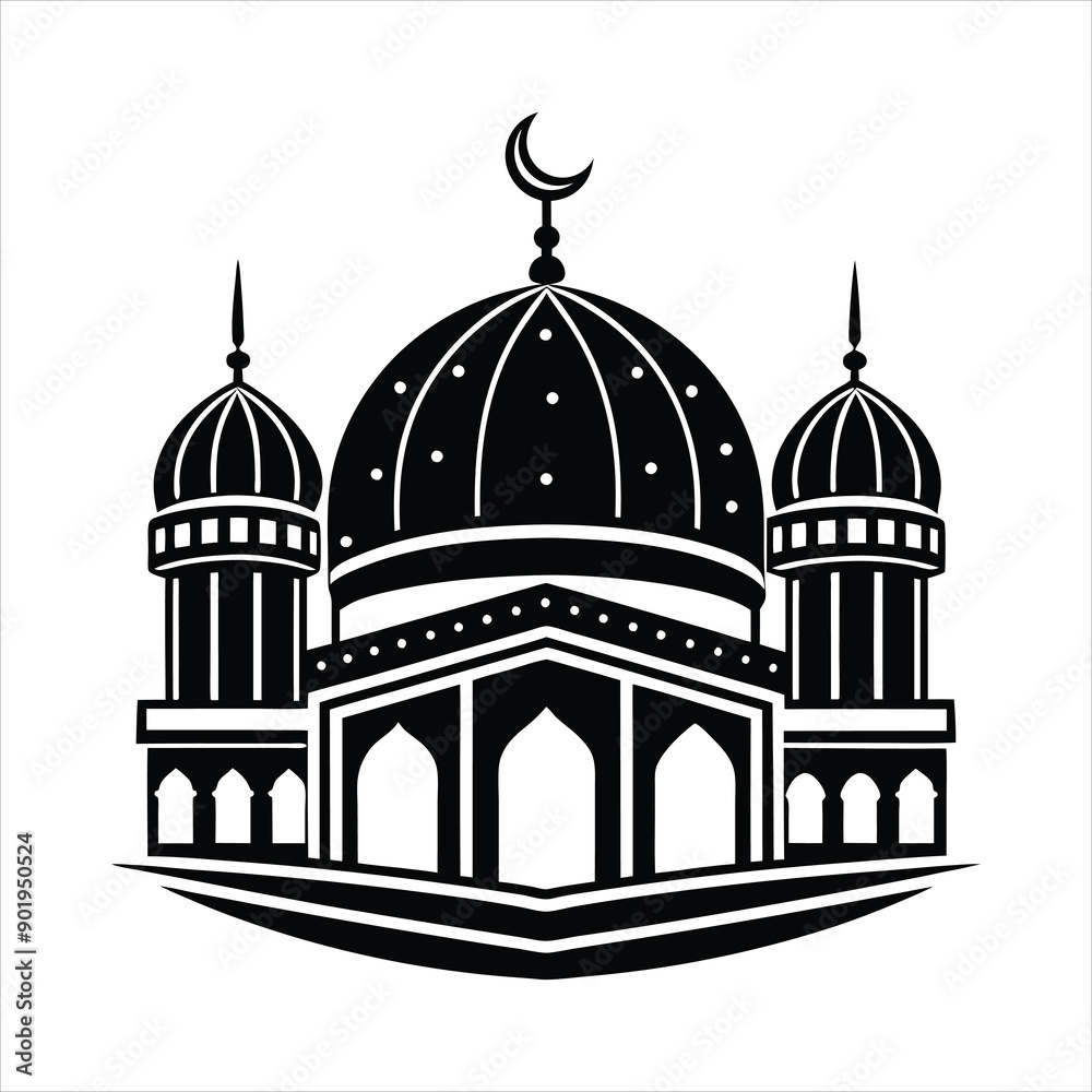 Obraz premium The best green mosque dome islamic ramadan black vector