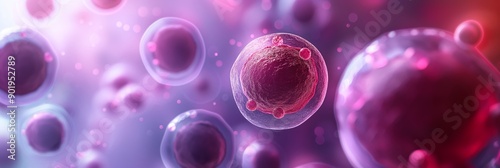 A close-up view of colorful cells in a soft, gentle background, featuring shades of white and fuchsia, representing microbiology