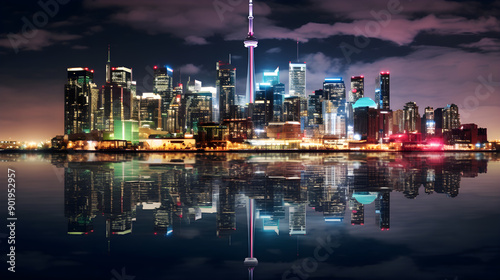 Wallpaper Mural Dazzling Evening Embrace - The EF City Nightscape Captured in Majestic Glory Torontodigital.ca