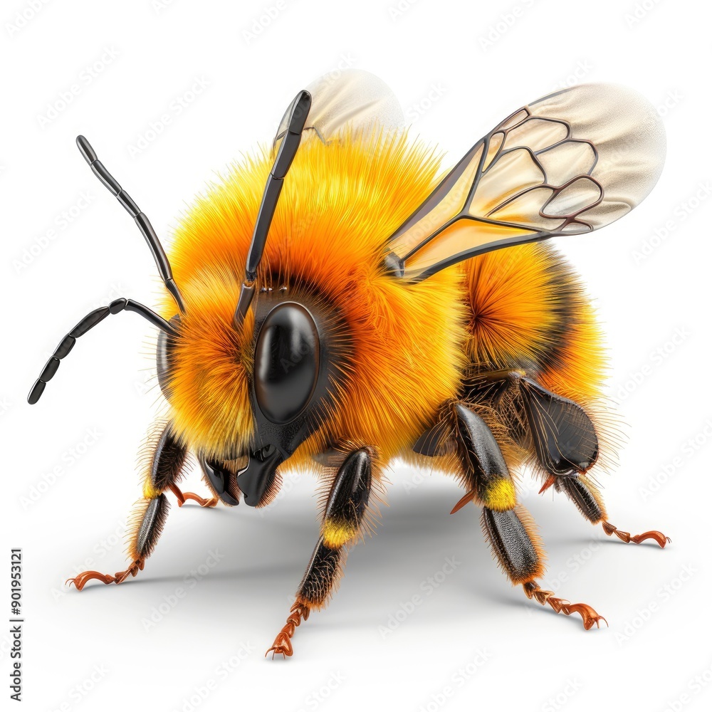 3D Rendering Of A Cute Bee Sitting, White Background With Shadow 3D Rendering Of A Cute Bee Sitting, White Background With Shadow
