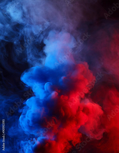 Dynamic Swirling Clouds of Vibrant Red and Blue Smoke in Dark Ambient Setting, Creating a Captivating Abstract Vortex of Colorful Mist. Vertical Patriotic Banner Wallpaper USA Flag Election President 