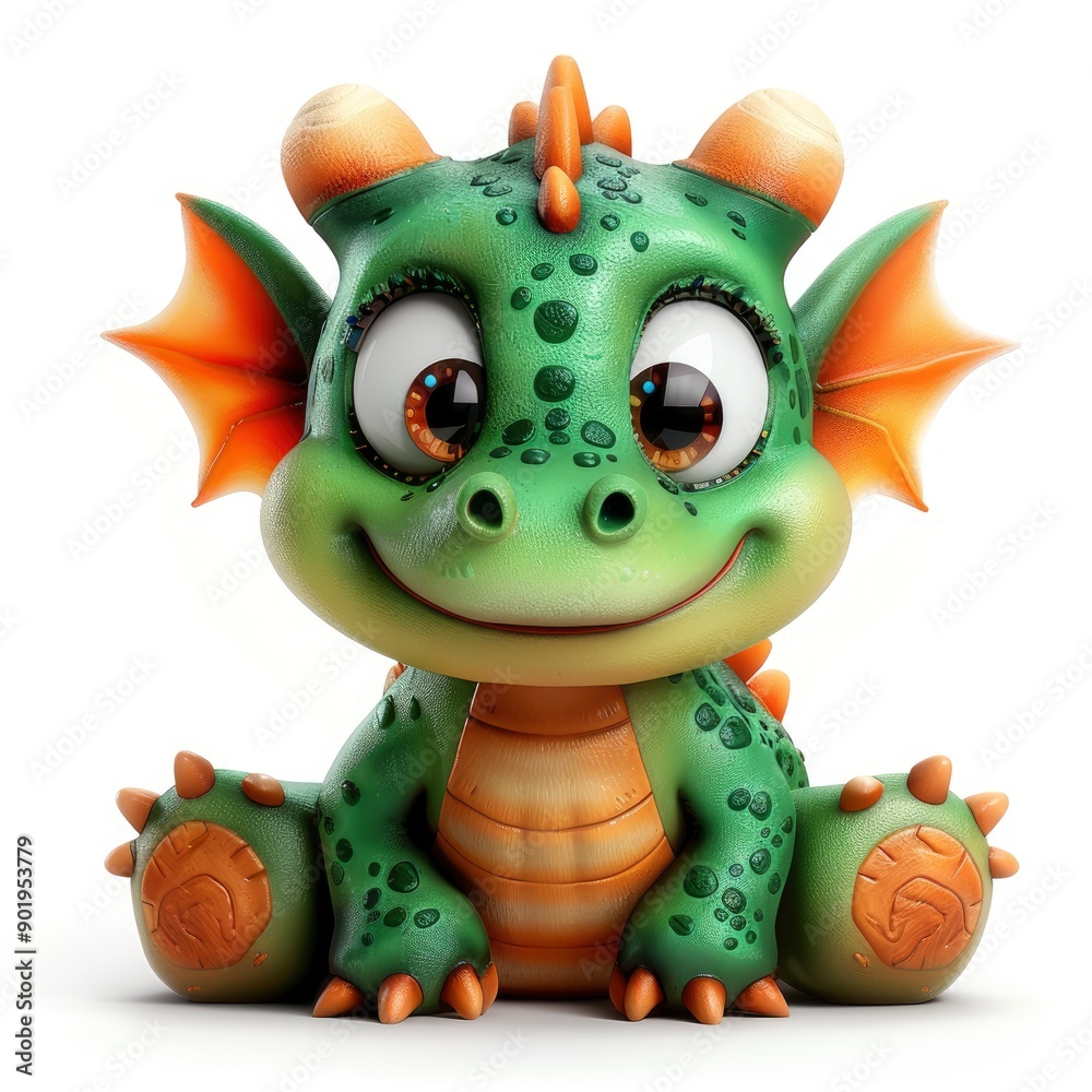 3D Rendering Of A Cute Little Dragon, Isolated On A White Background 3D Rendering Of A Cute Little Dragon, Isolated On A White Background