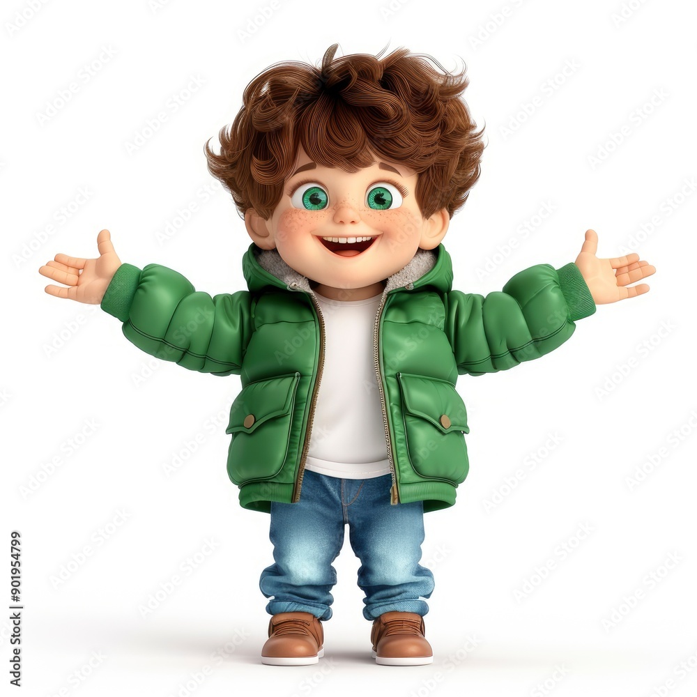 3D Rendering Of A Little Boy In A Green Jacket And Jeans 3D Rendering Of A Little Boy In A Green Jacket And Jeans