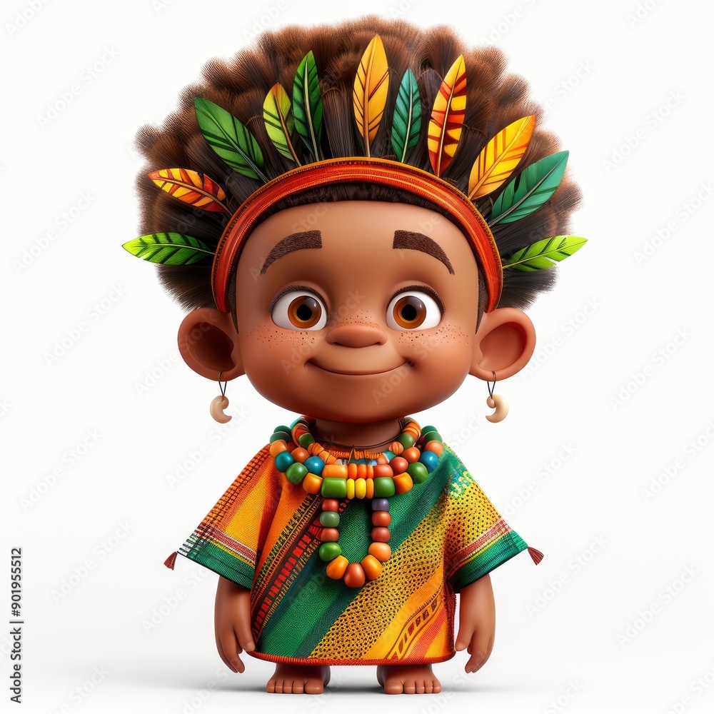 African Boy Dressed In Colorful Traditional Clothes, Isolated On A White Background, 3D Rendering African Boy Dressed In Colorful Traditional Clothes, Isolated On A White Background, 3D Rendering