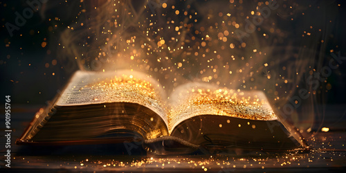 Wallpaper Mural illuminated open book with ethereal golden particles, warm light effect, captivating atmosphere, perfect for marketing, education, cultural themes, spiritual representation, emotional storytelling,... Torontodigital.ca