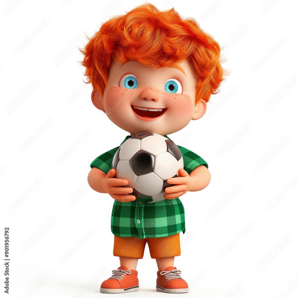 Boy With A Soccer Ball, Isolated On A White Background, 3D Rendering Boy With A Soccer Ball, Isolated On A White Background, 3D Rendering