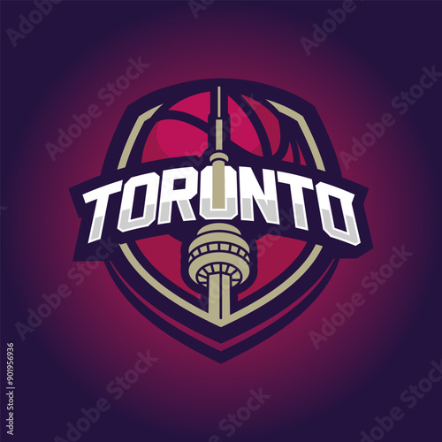 Basketball club logo, emblem, designs with ball. Toronto, Canada Sport badge vector illustration