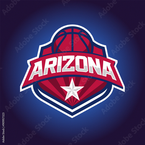 Basketball club logo, emblem, designs with ball. Arizona Academy badge vector illustration
